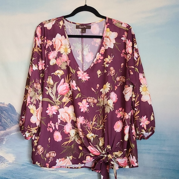 Sweet Pea Tops - Women's Sweet Pea Purple Blouse 3/4 Sleeve Size L